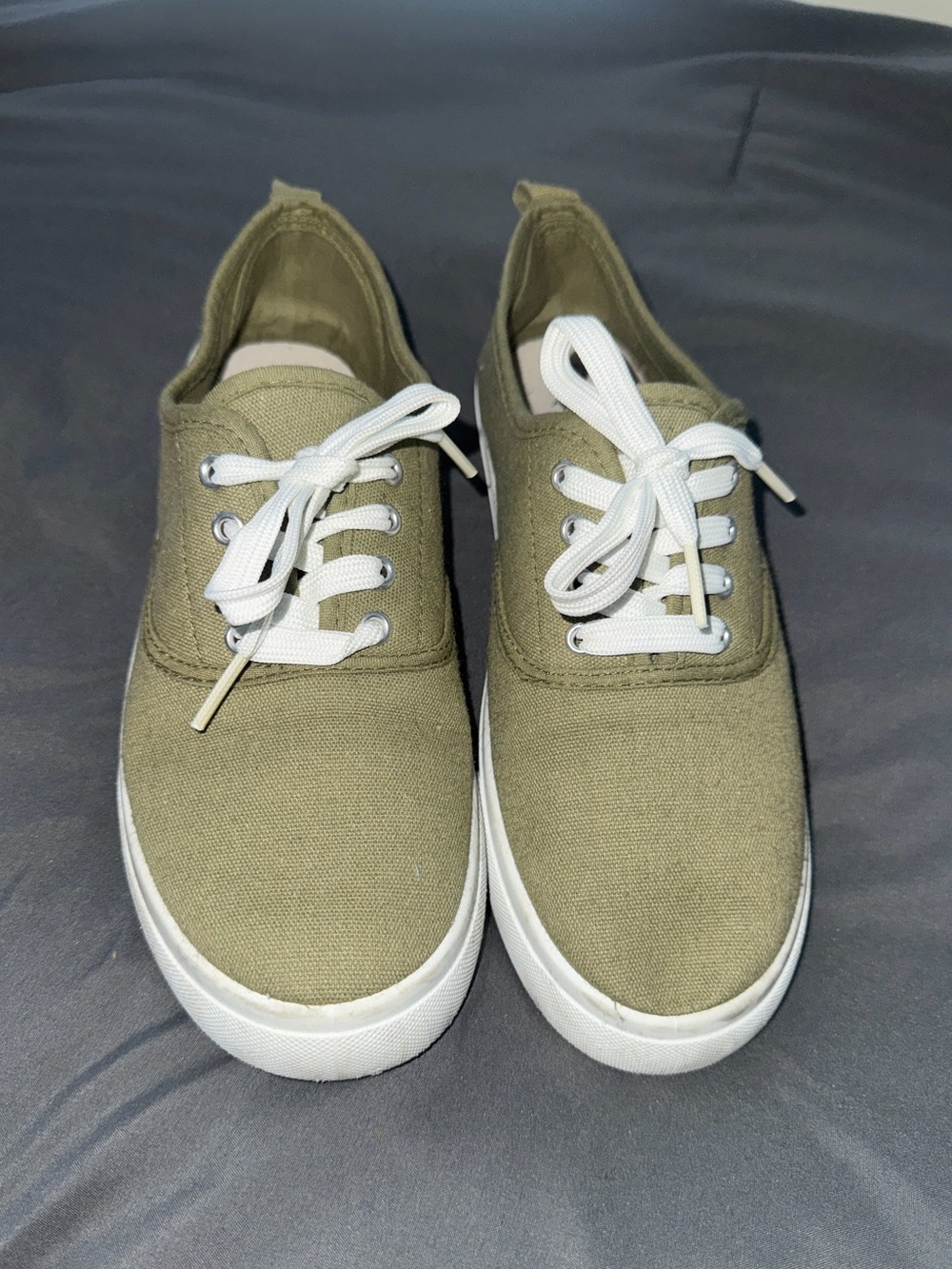 Olive Canvas Low-Top Sneakers with White Sole